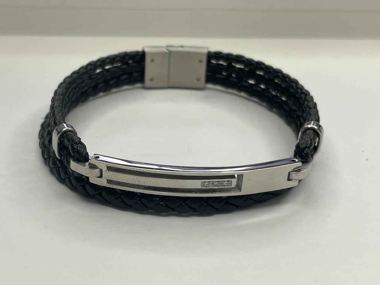 Steel Line Leather Bracelet