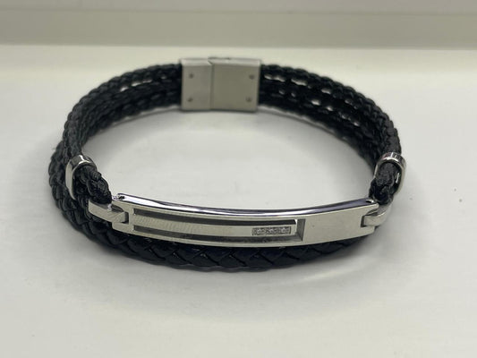 Steel Line Leather Bracelet